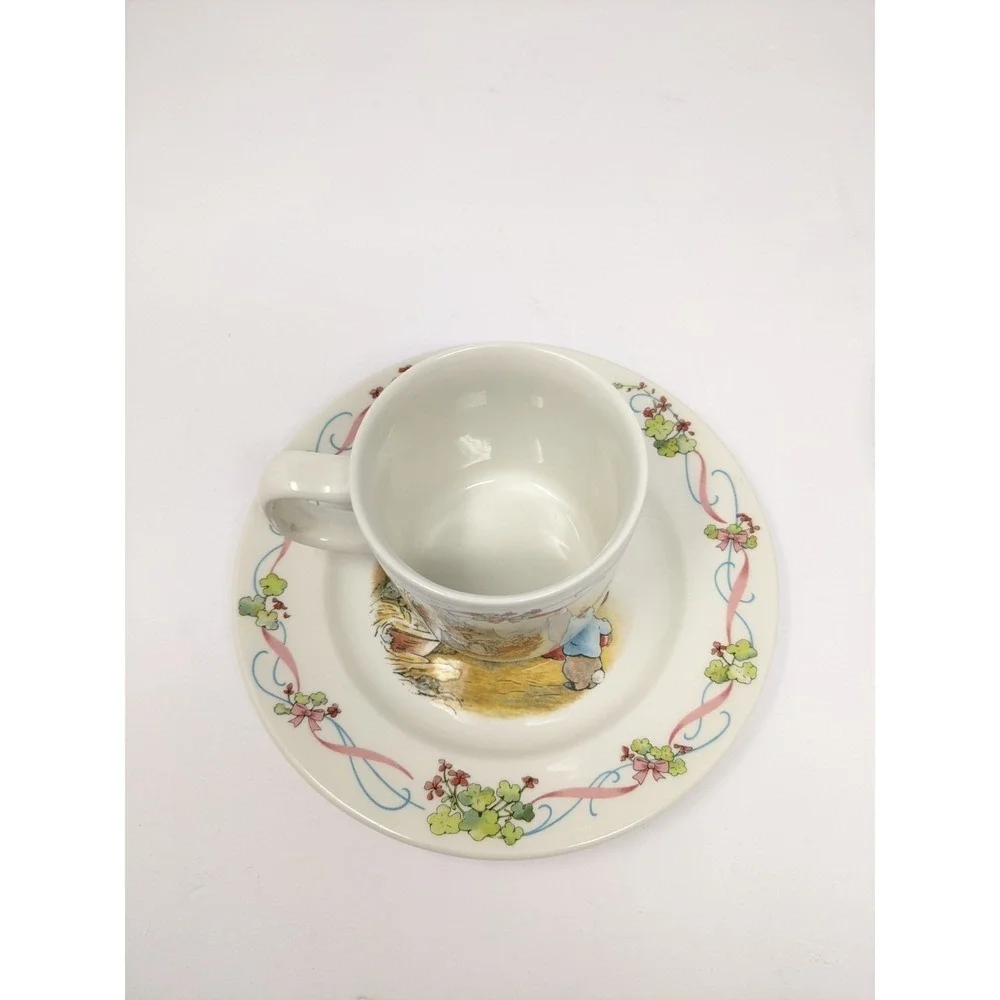 Vintage Beatrix Potter Peter Rabbit Christening 3-Piece Child Dish Set Cup Bowl